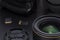 Photo DSLR camera or video lens close-up image and photography equipment