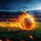 Photo Dynamic shot soccer ball ablaze speeds onto stadium field