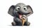 Photo elephant with tongue hanging out and big bulging eyes eat ice cream cone on solid white background. ai generative