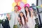 Photo of excited family mommy dady child happy smile celebrate birthday wear party hat childhood schoolgirl