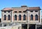 Photo of the facade facing west of the Bovolenta dewatering pump, illuminated by the sun of a winter afternoon.