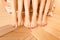 Photo of female and two girls legs at sauna