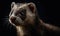 Photo of ferret showing its playful and curious nature on black backdrop. Generative AI