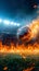 Photo Fiery soccer ball hurtles toward stadium field in exhilarating motion