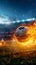 Photo Fiery soccer ball hurtles toward stadium field in exhilarating motion