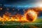 Photo Fiery soccer ball hurtles toward stadium field in exhilarating motion