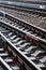 Photo fragment of the railroad tracks in the rainy weathe