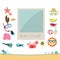 Photo frame with beach sticker set to decorate. polaroid. summer