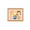 Photo frame with cheerful cartoon family