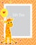 Photo Frame Design For Kid With Cute Giraffe. Decorative Template For Baby Vector Illustration. Birthday Children Photo Framework.