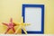Photo frame space copy mock up and starfish decoration