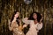 Photo of funky glamour nice ladies dance wear sequins dress prom party  on shine bright tinsel background