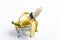 photo funny banana in sunglasses in a supermarket trolley