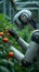 Photo Future farming Robot arm harvests vegetables in a technologically advanced greenhouse