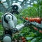 Photo Future farming Robot arm harvests vegetables in a technologically advanced greenhouse