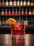 Photo Of Glass Of Negroni Vermouth Campari Drink On Bar And Bar View. Generative AI