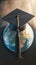 Photo Global education Graduation cap and Earth globe, business study concept