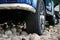 Photo on gravel stones wheels SUV car