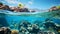 A photo of the Great Barrier Reef, with crystal-clear turquoise waters as the background, during a serene morning dive