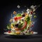 Photo greek salad in dark black studio background. AI generated illustration