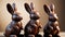 Photo Of Group Of High Detailed Chocolate Easter Bunnies. Generative AI