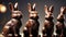 Photo Of Group Of High Detailed Chocolate Easter Bunnies. Generative AI