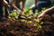 Photo Group of people planting seedlings in a close up scene