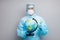 Photo of guy expert doc virologist hold globe allow recovered patient travel borders opened wear respirator hazmat