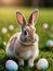 Photo Of Happy Easter! Eastern Cute Easter Bunny Meadow, Rabbit, Grass, Nature, Easter Eggs, Ostern, Eastern Decora. Generative AI