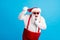 Photo of hipster funky pop star celebrity santa claus with beard big abdomen sing song microphone wear style stylish