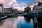 Photo of the historic Delfshaven with beautiful colored clouds in Rotterdam