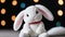 Photo Of Horizontal Banner With Cute Fluffy White Rabbit Plush Toy, Lovely Stuffed Pet, Adorable Cuddly Figurine Co. Generative AI