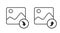 Photo image picture file upload icon vector line outline art, share download button graphic thin linear stroke design,