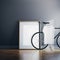 Photo Interior Modern Studio House with Classic bicycle.Empty White Canvas on Natural Wood Floor.Blank Tshirt hanging