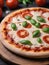 Photo Of Italian Pizza, Round Pizza Margherita On A Wooden Board, Isolated On A White Background. Generative AI