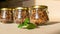 photo with jars, dried mushrooms, home preserves, preserving products for the winter