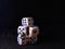 Photo, Jobless, Sitting Stress Man white plastic Dice, Illustration for Bankrupt Gambler