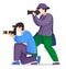 Photo journalists with high resolution cameras, paparazzi taking photo, vector cartoon characters