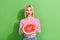 Photo kiss funky hungry girl wear striped top fit figure young lady holding fresh juicy watermelon half isolated on