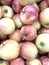 Photo lots of apples on the counter supermarket