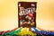 Photo of M&M`s . Character mascot of chocolate brand m&m`s. M&M`s are colorful button-shaped chocolates produced by Mars