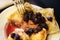 Photo macro delicious pancakes with berries
