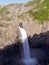 Photo of Manafossen waterfall in Norway. Aerial shot. Top view.