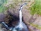 Photo of Manafossen waterfall in Norway. Aerial shot. Top view.
