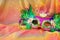 Photo of Mardi Gras and Purim mask over colorful chiffon background