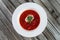 Photo for menu, Ukrainian borscht with sour cream, food background, Food and health. Top view