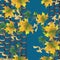 Photo metal grid and maple leaves on blue background. Seamless pattern for design.