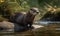 photo of mink mammal in its natural habitat. Generative AI