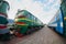 Photo of modern electric trains of Russian production. Strong distortion from the fisheye len