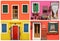 Photo- montage with multicolor vivid painted houses in Burano,